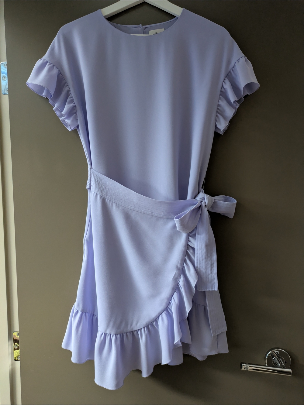 Wilfred Ninette Dress Lilac Lavender Ruffle Wrap Mini Dress XS Wedding Guest